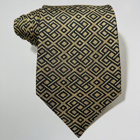 Genuine HERMES Brown Silk Tie w Taupe&Black Design 57x3.5” NWOT - Picture 1 of 12